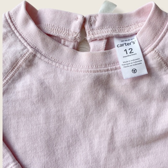 Carter’s 12M Pink Sweatshirt Tutu Dress w/ Silver Bow Print - Picture 5 of 7